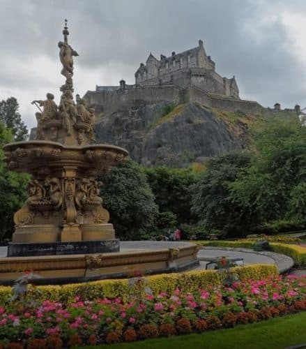 Edinburgh Castle upon its crag viewed from Princes Street Gardens. The Black Dinner of 1440 occurred here and inspired Game of Thrones' Red Wedding scene.'