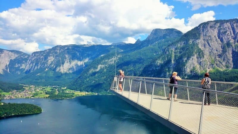 Salt Mine viewing area over Hallstatt Village and Lake.