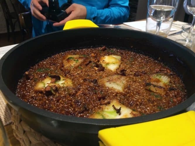 Paella, this one seafood based, is never far from sight when in Catalonia.