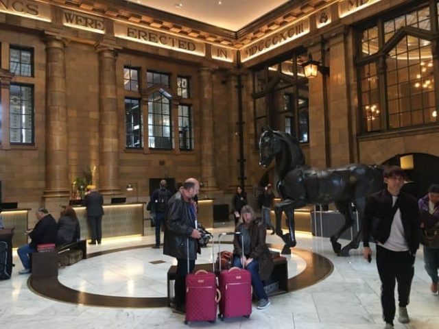 The lobby of the Principal Manchester, a converted insurance building and home to Refuge, an excellent restaurant and popular bar on Oxford Road.
