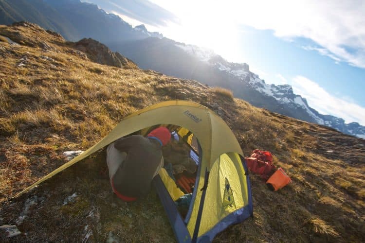 Freedom camping on the Routeburn track.