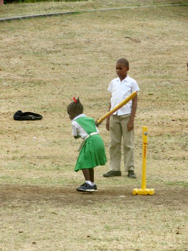 One little girl was not shy at getting up to bat on the cricket field.