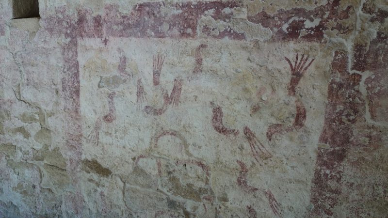 Ancient drawings at Xel-Ha done by Mayans thousands of years ago on the walls.
