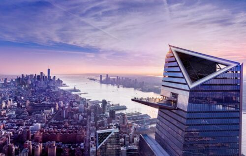The Edge NYC is a dramatic observation deck in New York's Hudson Yards area.