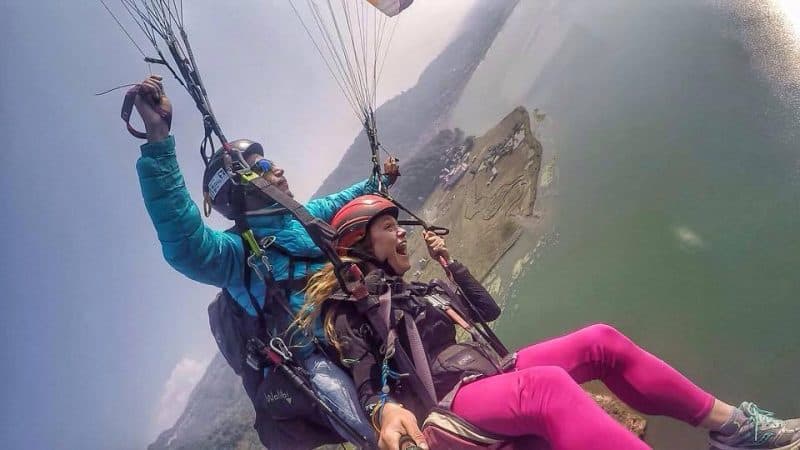 Paragliding above the lake and Pokhara, Nepal.