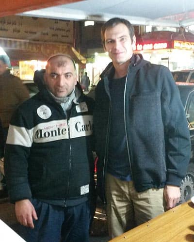 The author with Sileman at his şalgam cart, who would not accept payment in the Kurdish tradition of hospitality.