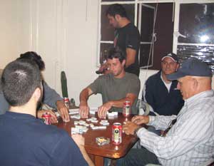 Enjoying games at a house where the people met through Couchsurfing.com