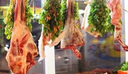 Raw lamb waits to be marinated and grilled for sale on Iskan Street.