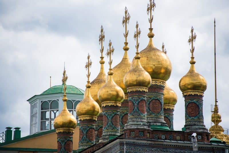 The ornate church domes found throughout Russia resemble a candle flame, that some believe is a flame of faith reaching up to the heavens.