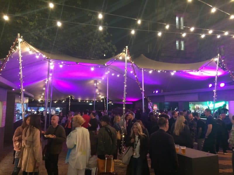 Outdoor bar area by the Gilded Balloon venue at the Edinburgh Fringe Festival. Chris Atkin photos.