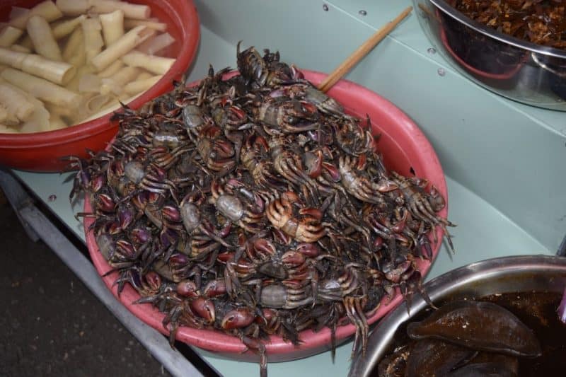 Small crabs for sale in the market in the Mekong Delta.