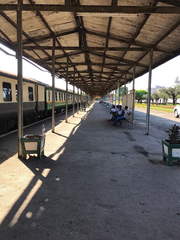 Rush hour at the Mombasa train station platform.