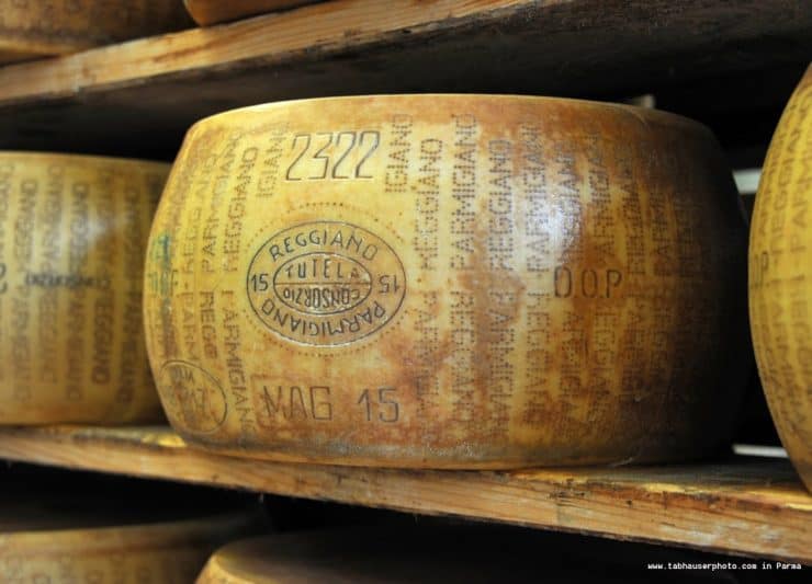 cheese on the shelf Parmesan in the land of cheese--Parma.