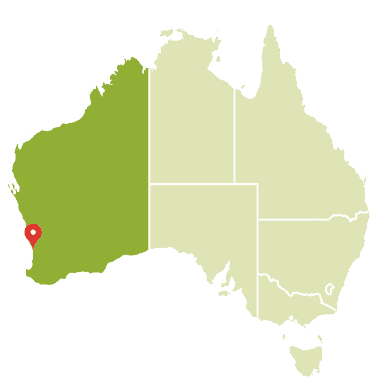 perth is located at the far western end of the continent of Austalia 