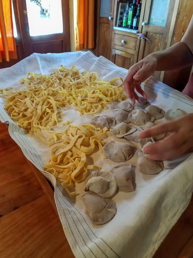 Pasta noodles and Ravioli ready to cook at Il Fontanaro Slow Cooking Class in Umbria, Italy