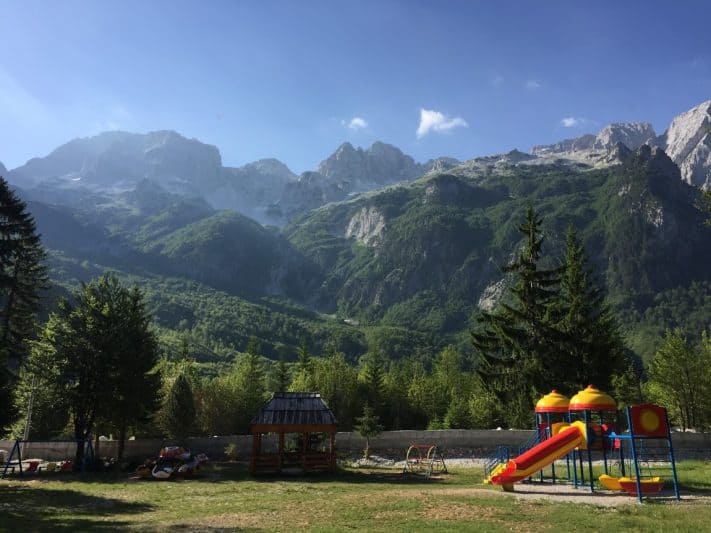 Perhaps the most scenic playground I have ever seen. Located at the start of the Valbonë Pass hiking trail in Rrogam, near Valbonë.