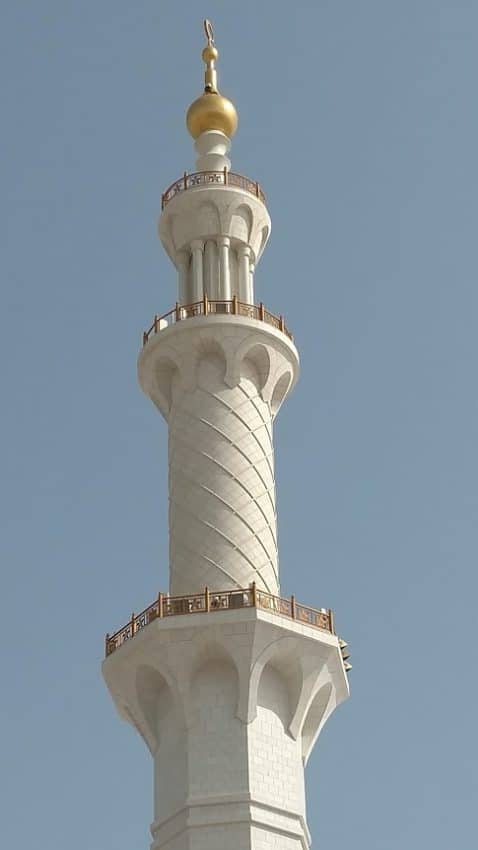 A Minaret of Sheikh Zayed Grand Mosque in Abu Dhabi.