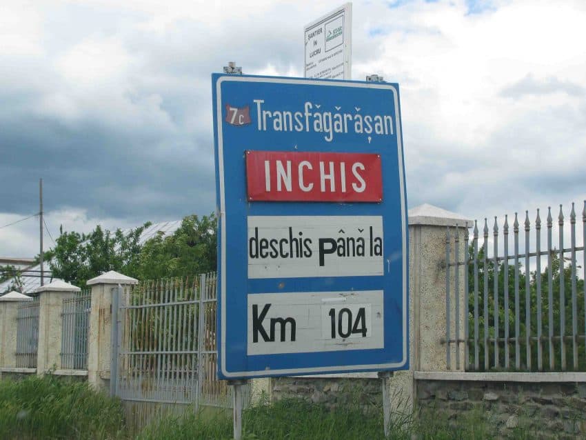A road sign along the curvy Transfăgărășan, in Romania.