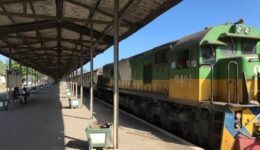 The old locomotive on the Lunatic Line between Nairobi and Mombasa, Kenya.