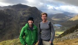 Me (right) and my friend (left) climbing Meal Dearg to begin the walk