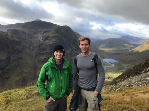 Me (right) and my friend (left) climbing Meal Dearg to begin the walk