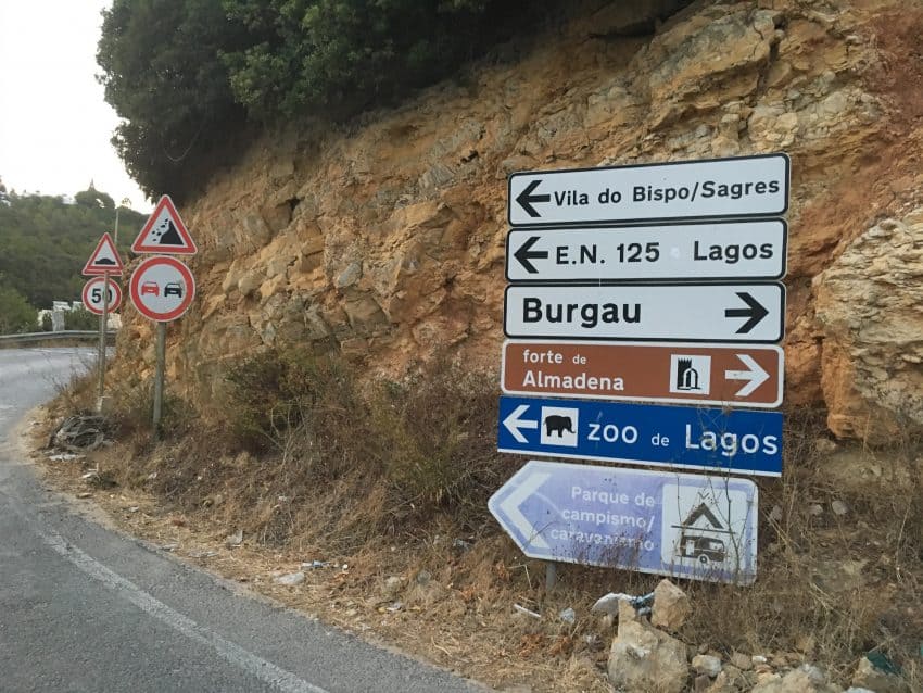 A road sign near Salema, Portugal. Max Hartshorne photo.