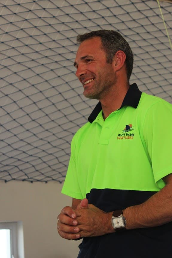 Swimming with South African Sharks 2 Wiehann Myburgh, the dive master for Shark Ventures in Gansbaai, South Africa.