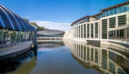 The art galleries and pavilions surround two ponds fed by Crystal Springs.