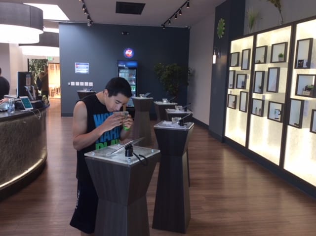 Inside the Euflora dispensary in Denver, a customer can sniff and view the flowers under a tiny microscope. They call the store the 'Apple Store of pot.' Max Hartshorne photos.