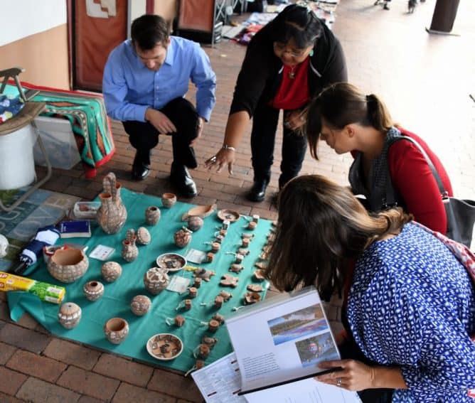 Native American artist showing ceramics at Palace of Governors in Santa Fe, NM. Tab Hauser photos.