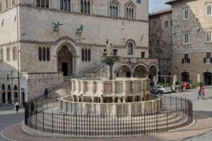 Umbria's biggest festivals, the Umbria Jazz Festival (July), and the Eurochocolate Festival (October), take place in the main square of Perugia, marked by the historic Fontana Maggiore.