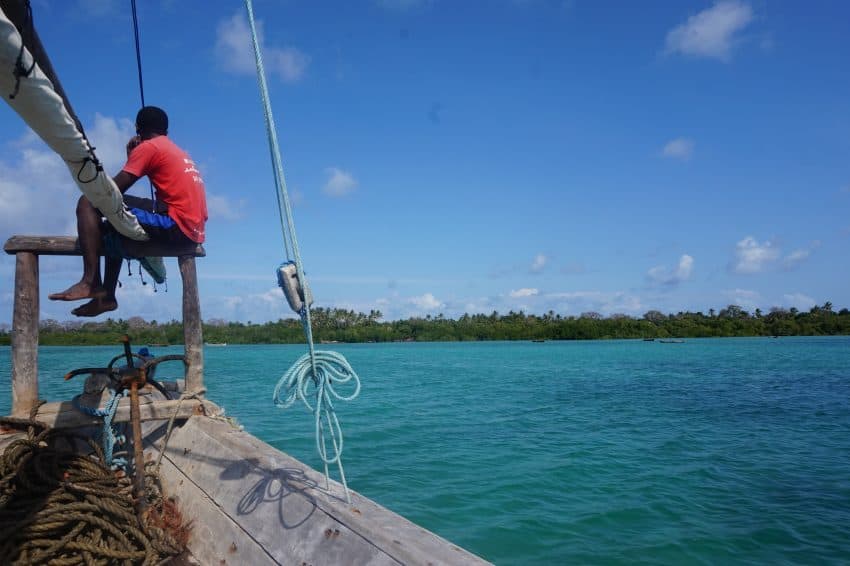 Aboard the dhow going to Juani Island, Tanzania.