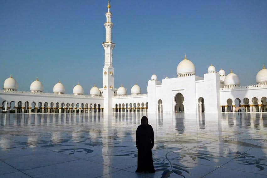 Abu Dhabi: Opulent City in an Affluent Nation 1 Sheikh Zayed Mosque in Abu Dhabi with author wearing an abaya.