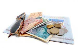 foreign money and sunglasses