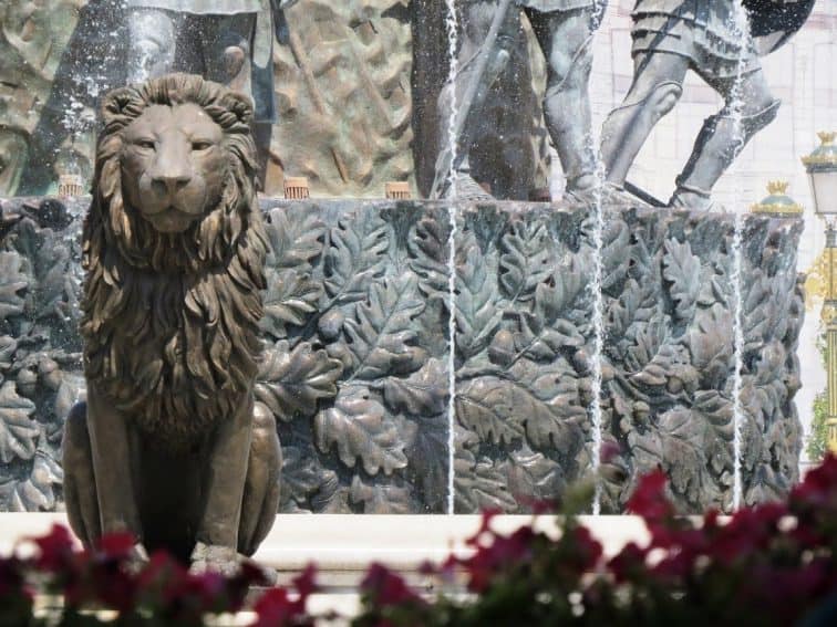 A suspicious lion guarding one of the many monuments.