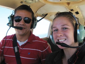 Flying a Small Plane Over the Pioneer Valley 2 The author and her instructor, Ben Foster, aboard a Piper Warrior II N4302V at Northampton Airport - photos by Kylie Jelley