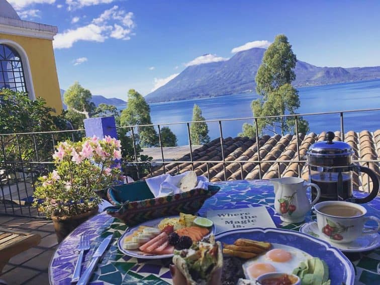 Dining with spectacular views of the big Lake Atitlán.