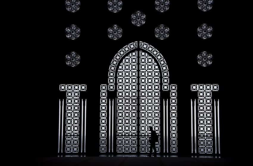 This set of windows inside  the Hassan II Mosque in Casablanca reflects how symmetry in design is one of the critical elements in Moorish architecture.  Hassan II is a relatively new mosque, with construction started in 1986 and completed in 1993.