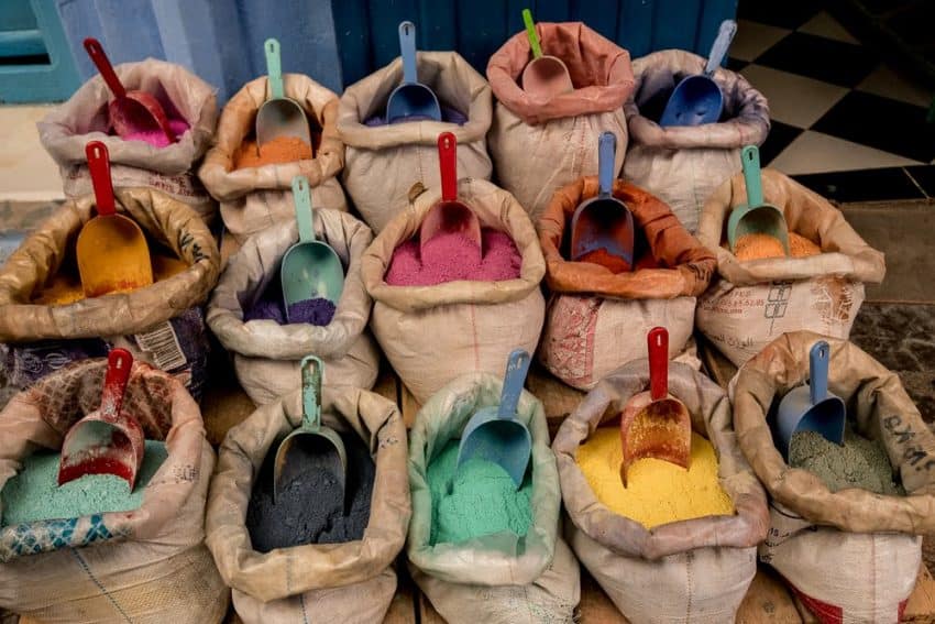 While blue is the predominant color of houses in Chefchaueon, these sacks of paint pigments for sale spice up the options for the locals.  If you're in the market for woolen goods, Chefchaouen is the place to shop.  Sitting in the shadow of the Rif Mountains, the city makes an ideal base camp for hiking.