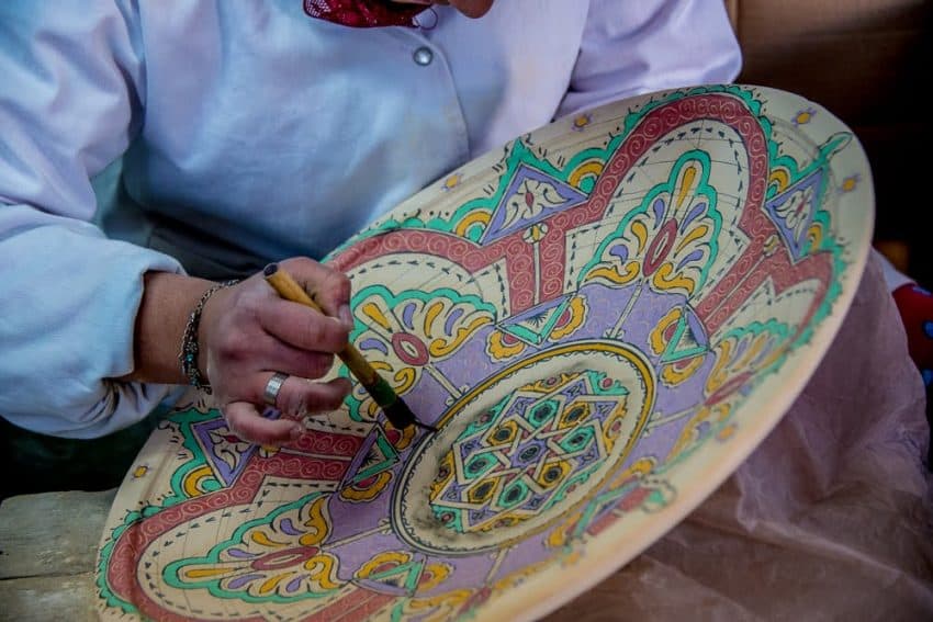 Both decorative and functional pottery is a prominent element of the craft scene in Morocco.  Fez is a hotbed for this craft, where a stop at a factory allows visitors to see the labor-intensive processes involved.  Most factories have a showroom where you can purchase the goods.