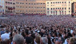 The huge crowd in the center of Siena awaiting the bi-annual Il Palio horse race. Eric Sweigert photos.