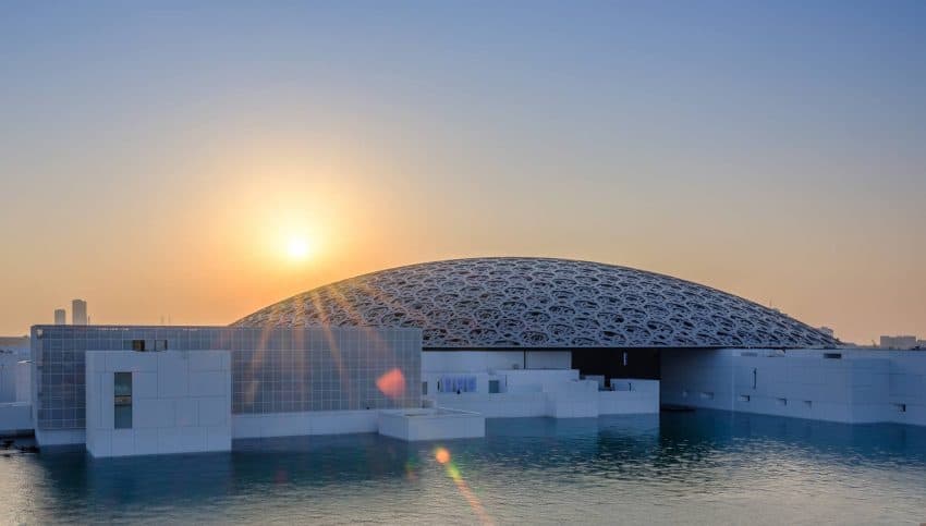 The Louvre Abu Dhabi is an impressive building on the gulf.