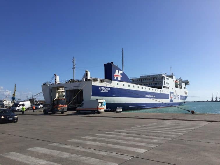 The ferry boat in Durres, Albania. A 1000-passenger ship with 70 passengers aboard.