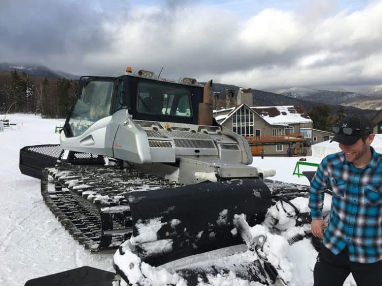 Behind the big snow machine in New Hampshire.