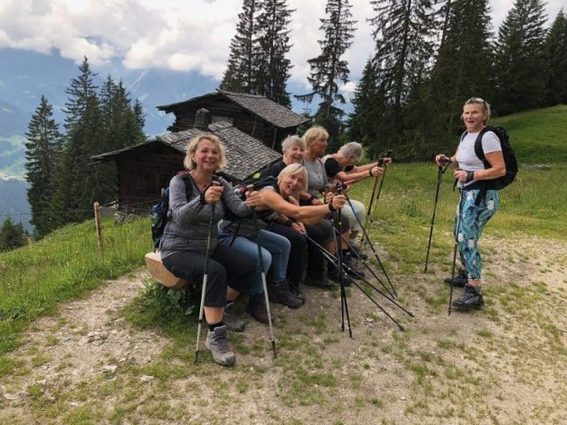 Hiking women Most Austrian or German hikers use hiking poles like these to stay on balance up the steep trails.