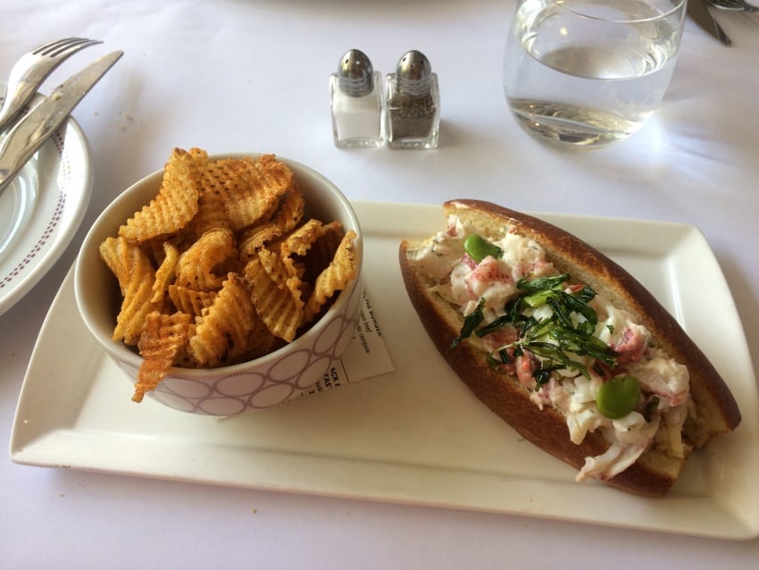 Delicious lobster roll and fries at Bar Boulud,
