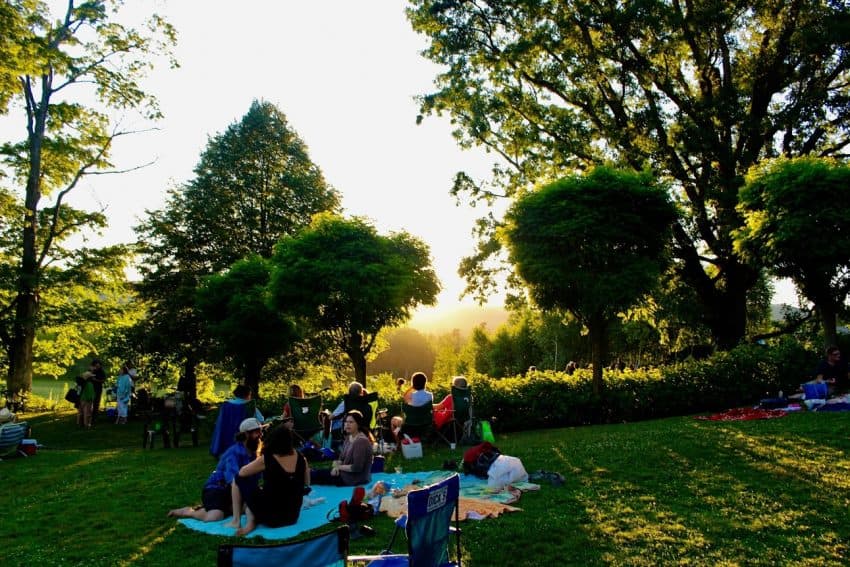 Listening to a folk concert on the lawn at Naukeag, in Stockbridge, Mass.