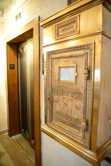 The long forgotten mail chute was one of many elements preserved at Hotel Saranac.