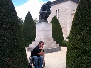 John's own take on the classic Thinker statue in Paris, France.