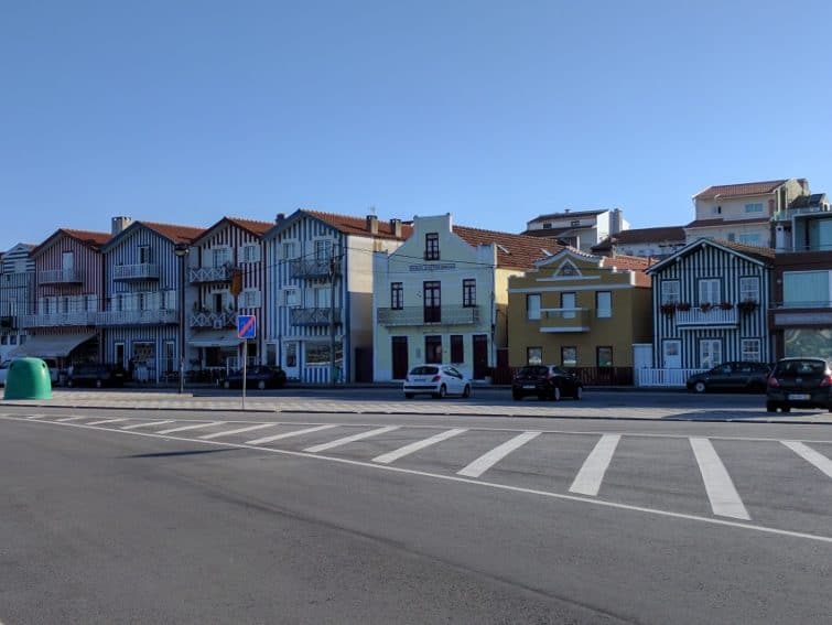 Striped painted houses in Costa Nova, Portugal. 